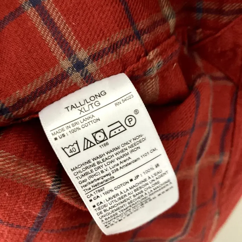 Banana Republic Flannel Button Up Shirt - Standard Fit - Red Orange - XL